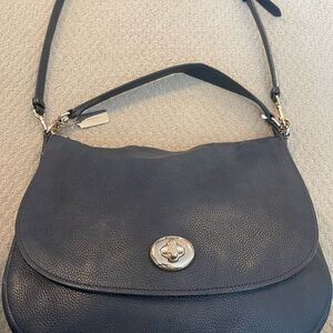 Coach Black Leather Shoulder Bag with Turnlock Closure